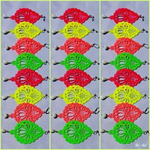 Attention Fluo lovers!! De' Mel drop shape Venetian lace earrings now available in green, orange,yellow and pink 