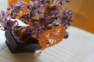 Tangerine drop shape Venetian lace earring with white agate (semi-precious stone) and gold hardware (nickel free)