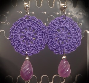 Purple small hand-made crochet earrings with Uruguayan Amethyst and silver hardware
