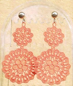 Peruvian Lucuma extra large Venetian lace earrings with silver hardware