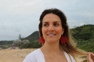 Passion Red Full-moon shape Venetian lace earrings with red swarovski crystal and silver hardware