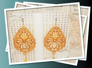 Lemon drop shape Venetian lace with yellow quartz and silver hardware