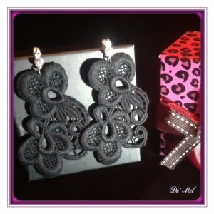 Large "S" shape Venetian lace earrings with silver Swarovski hardware