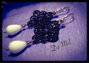 De' Mel Small classic Venetian lace earrings with White Agate and 925 Sterling silver hardware.  
