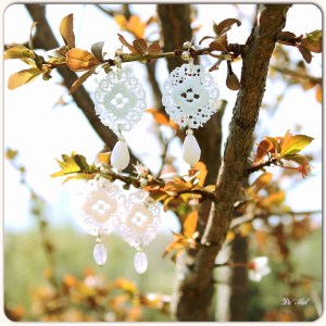 small pastel Venetian lace earrings in light blue with light blue chalcedony and silver hardware and baby pink with pink quartz and silver hardware