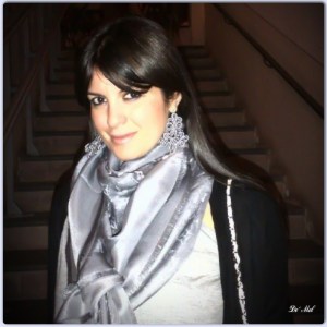 Roberta: Southern Italian beauty wearing pearl-gray Ornamental cord earrings with white agate and silver hardware, here matched perfectly with a Louis Vuitton silk foulard