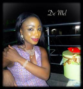 Nigerian beauty wearing De' Mel Venetian lace gold metallic set of earrings, necklace and bracelet with gold hardware and pearl detail