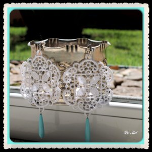 Pure white hexagon shape Venetian lace with drop shape turquoise (semi-precious stone) and silver (nickel-free) hardware