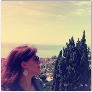 white Venetian lace earrings with light blue chalcedony stone and silver hardware