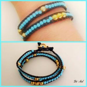 NEW! Leather and turquoise beads wrap bracelet 