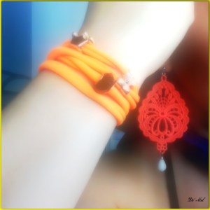 Candy Collection Lycra 4 round fluo Orange bracelet with fun beads...perfect for summer, beach and pool! water resistant