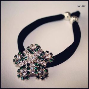 Unique piece...Vintage button black lycra bracelet with silver finishing 